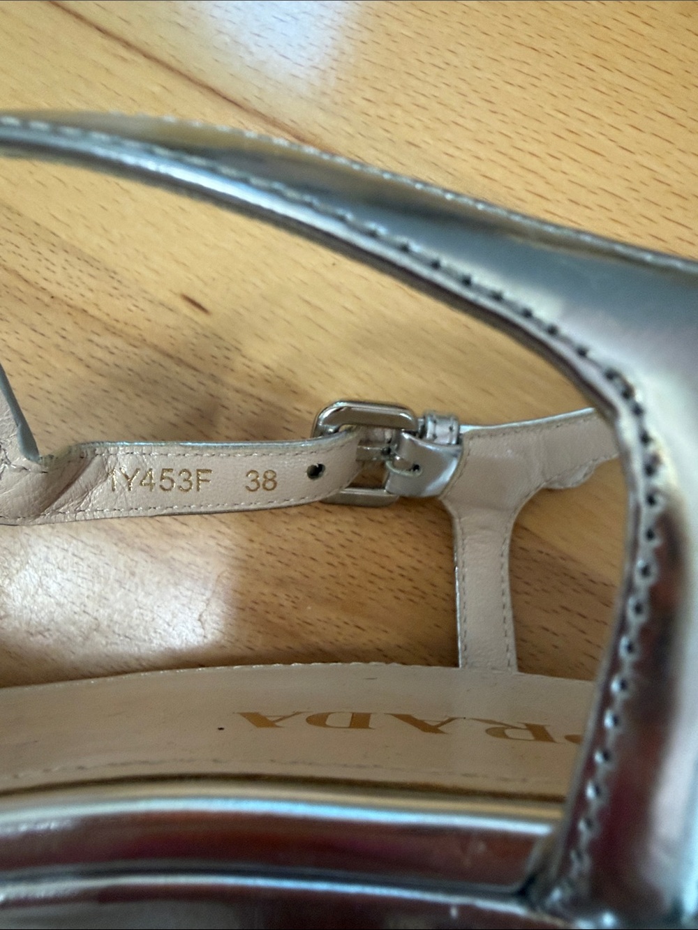Prada Metallic Silver T-Strap Logo Sandals - Picture 12 of 15